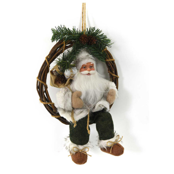 online Marionnette Père Noël en tissu sur guirlande vert blanc cm h30