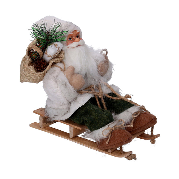 Marionnette Père Noël en tissu sur traîneau vert blanc 33x12xh30 cm prezzo