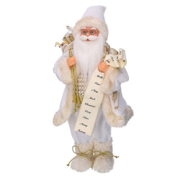 Marionnette Père Noël en tissu avec cadeaux et liste en or blanc 24x12xh45 cm sconto