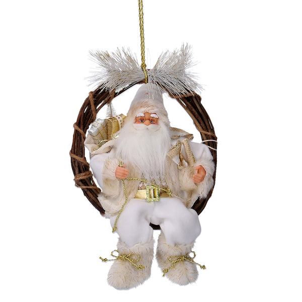 Marionnette Père Noël en tissu sur guirlande or blanc 23,5x13,5xh30 cm online