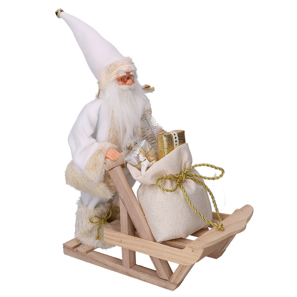 online Marionnette Père Noël en tissu avec traîneau cadeau or blanc 33x12xh30 cm