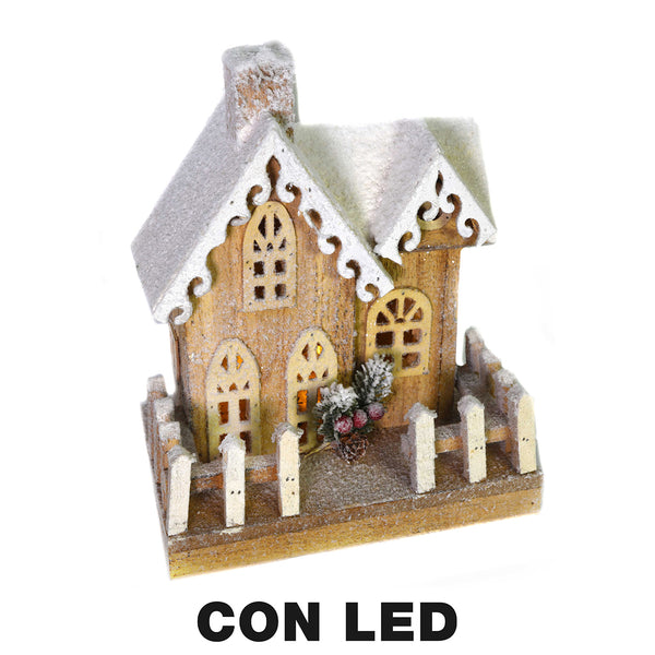 Maison en bois avec Led naturel cm 22x14xh30 sconto