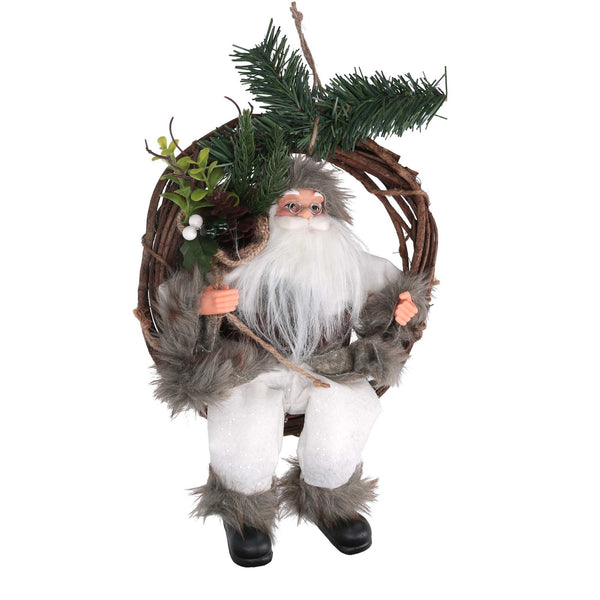 Babbo natale in tessuto su ghirlanda bianco cm xh32/49 sconto