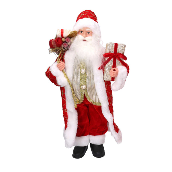 Babbo natale in tessuto rosso e oro con regali cm xh45 online