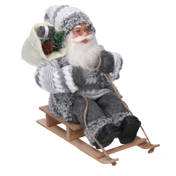 online Babbo natale in tessuto su slitta grigio cm xh30