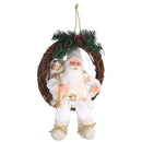 Babbo natale in tessuto su ghirlanda bianco e oro cm xh32/49-1