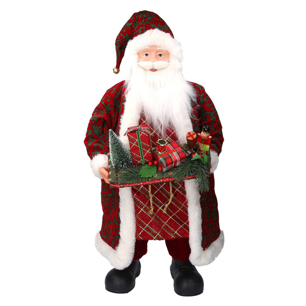 Babbo natale in tessuto damascato rosso con pacchi regalo cm xh80 sconto