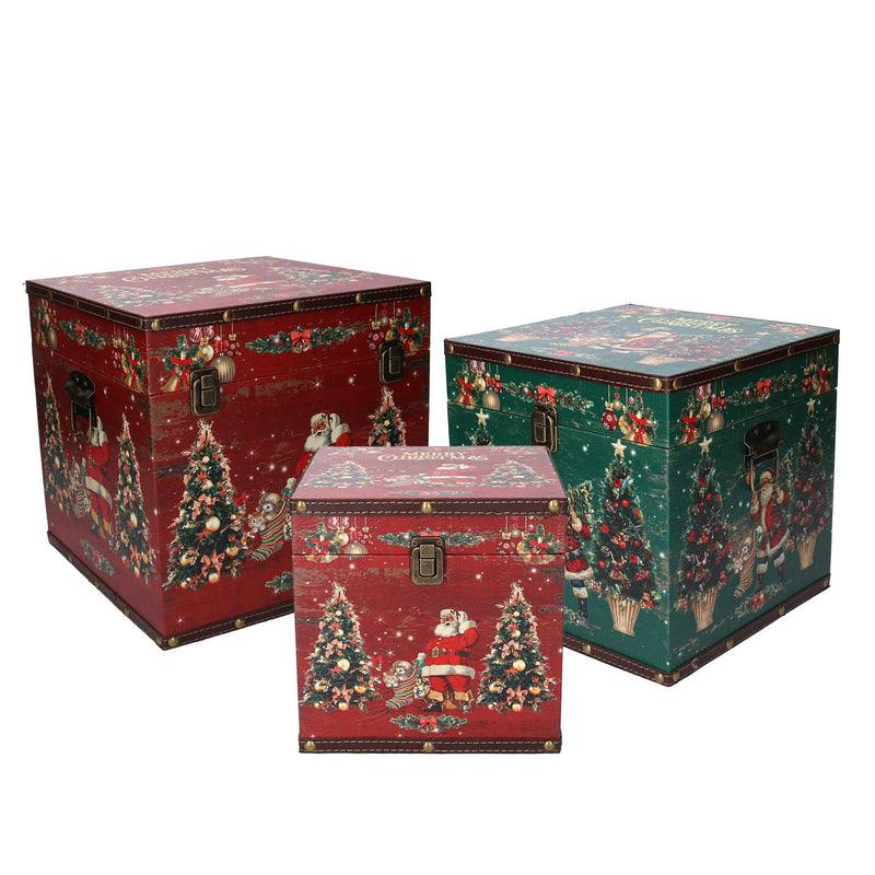 Set 3 Scatole in similpelle design con scritta Merry Christmas quadrate-1