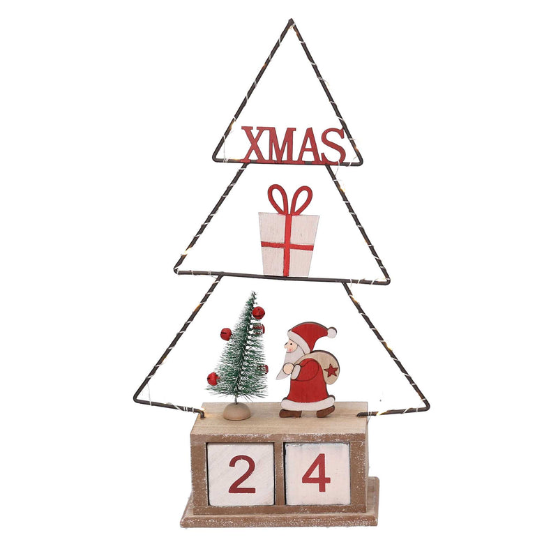 Calendario legno albero rosso con led cm 18x7,5xh31-3