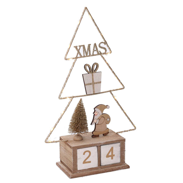 sconto Calendario legno albero oro con led cm 18x7,5xh31