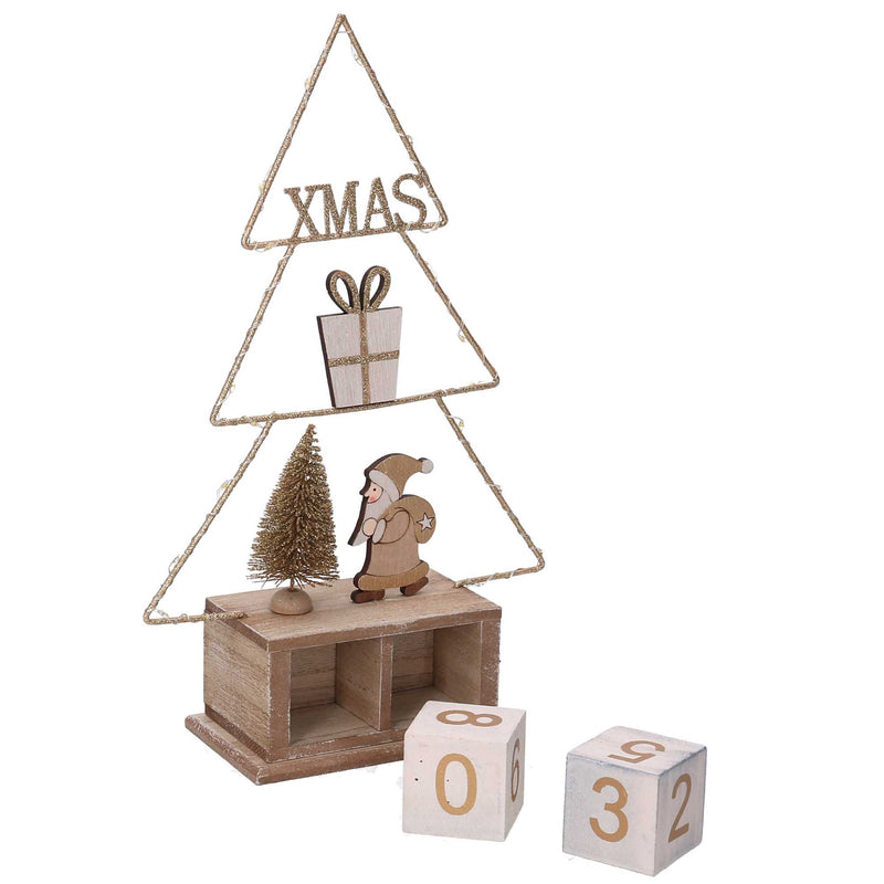 Calendario legno albero oro con led cm 18x7,5xh31-3