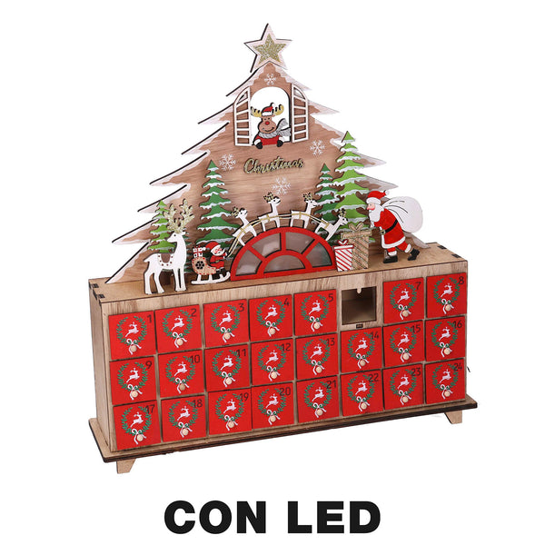 online Calendrier de l'Avent en bois avec arbre Led rouge cm 31x8xh34,5