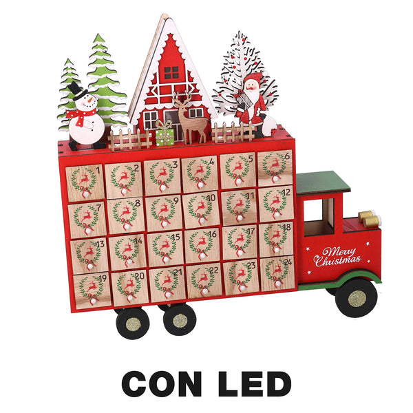 sconto Calendrier de l'Avent en bois avec van rouge Led cm 32x7xh32