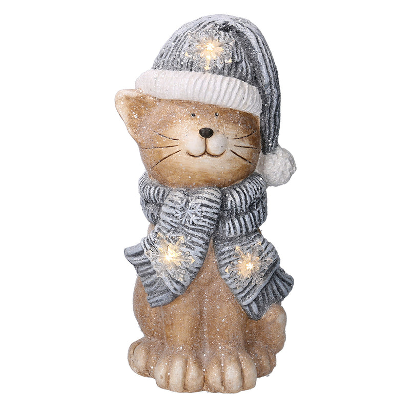 Gatto in Resina con Led cappello blu cm 19,5x18,5xh40-2