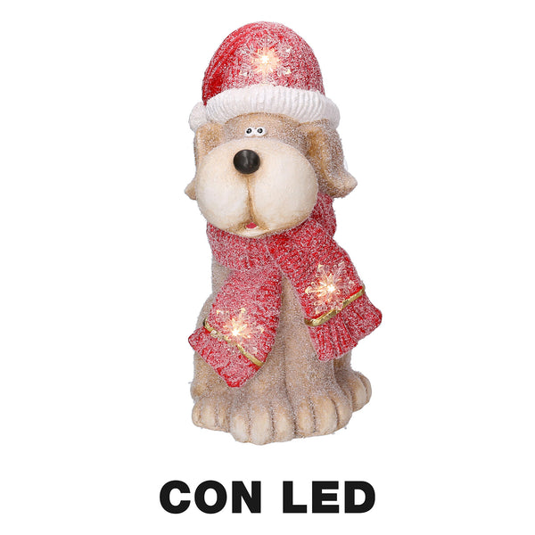 Chien en résine avec chapeau rouge Led cm 22x19,5xh40 sconto