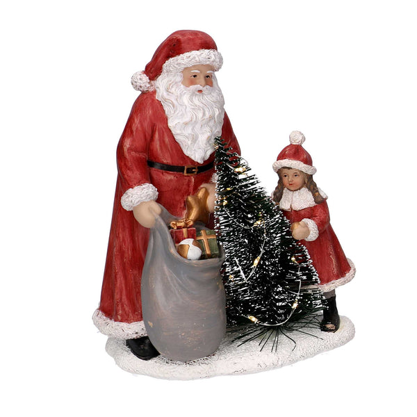 Statua resina babbo natale con bambina rosso con led cm 15x11xh18,5 acquista