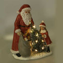 Statua resina babbo natale con bambina rosso con led cm 15x11xh18,5-2