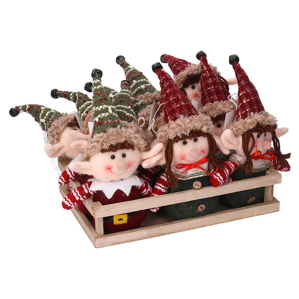 sconto Set 12 Marionnettes Elfes en tissu vert rouge cm 26x18x23