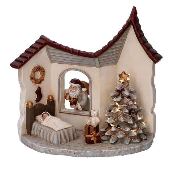 acquista Statue en résine maison Père Noël grise avec LED 18x11xh17 cm