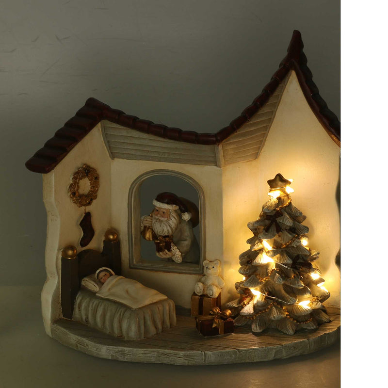 Statua resina casetta babbo natale grigio con led cm 18x11xh17-2