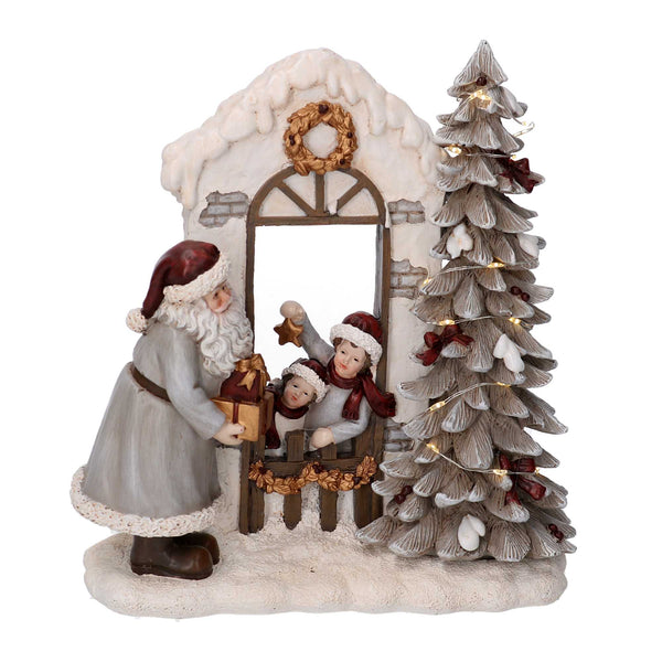 prezzo Statua resina babbo natale e bambini grigio con led cm 22x9,5xh22,5