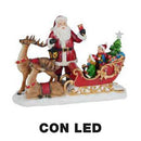 Pupazzo Babbo Natale in Resina con Led con renna e slitta rosso cm 38,5x17,5xh27-1