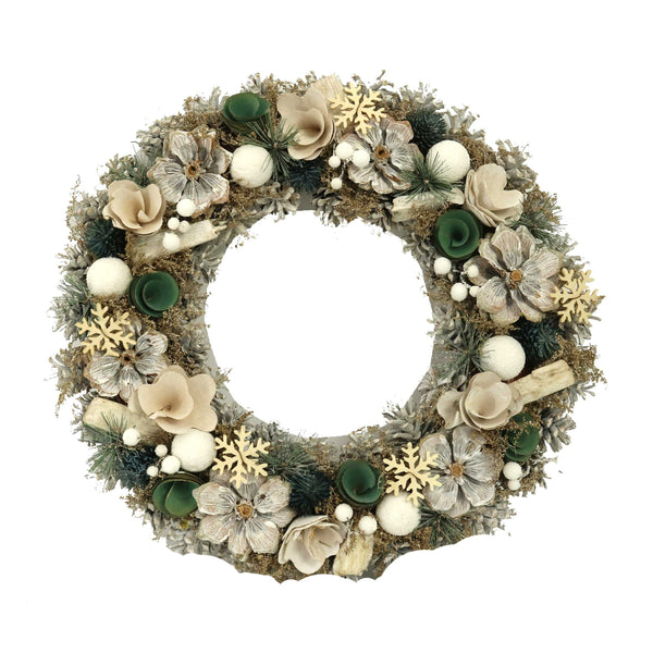 prezzo Couronne avec pommes de pin et fleurs blanc-vert cm Ø45xh8,5