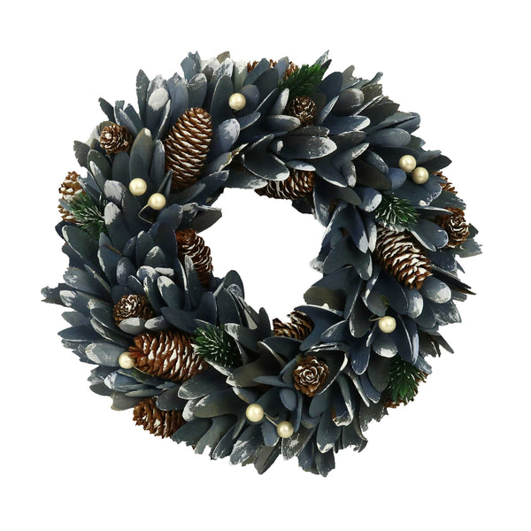 Couronne de neige avec pommes de pin et feuilles bleues cm Ø30xh8,5 online