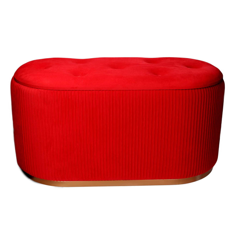 Pouf Contenitore 82x42xh41 cm in Tessuto Velluto Rosso-2