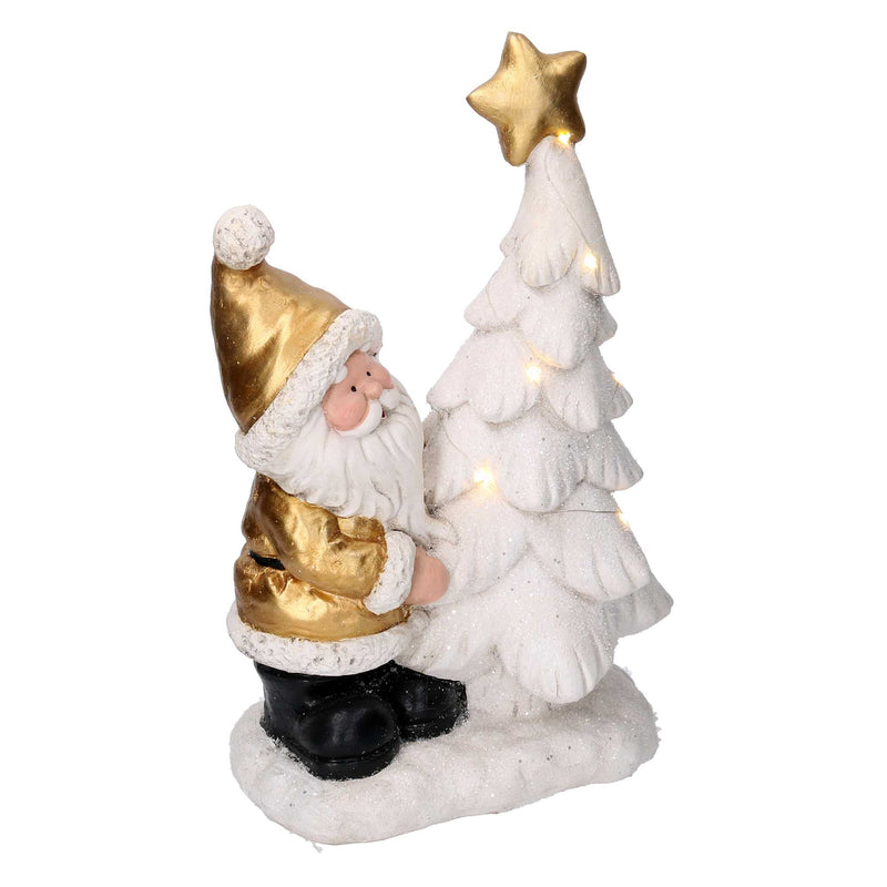 Babbo natale in resina con albero e led bianco e oro cm 29x17,5xh45-2