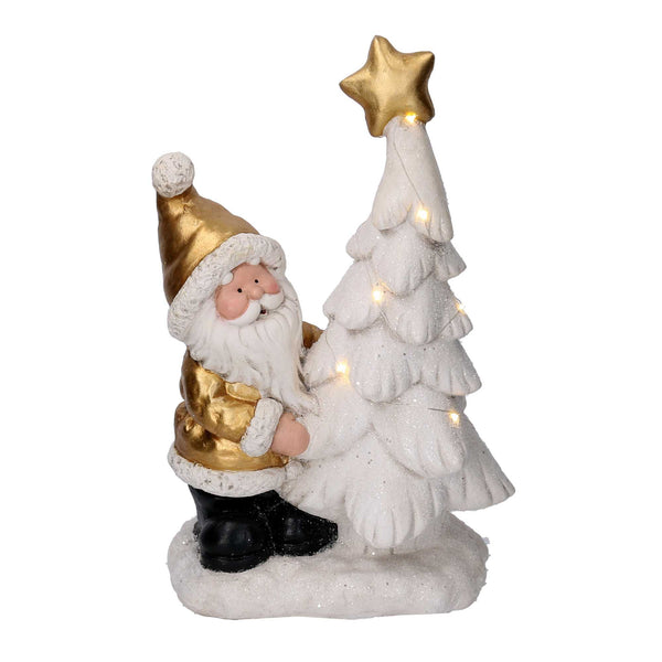 Babbo natale in resina con albero e led bianco e oro cm 29x17,5xh45 prezzo