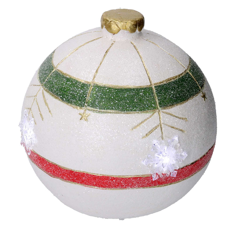 Sfera resina con led fiocco di neve verde e rosso cm Ø24xh25-3