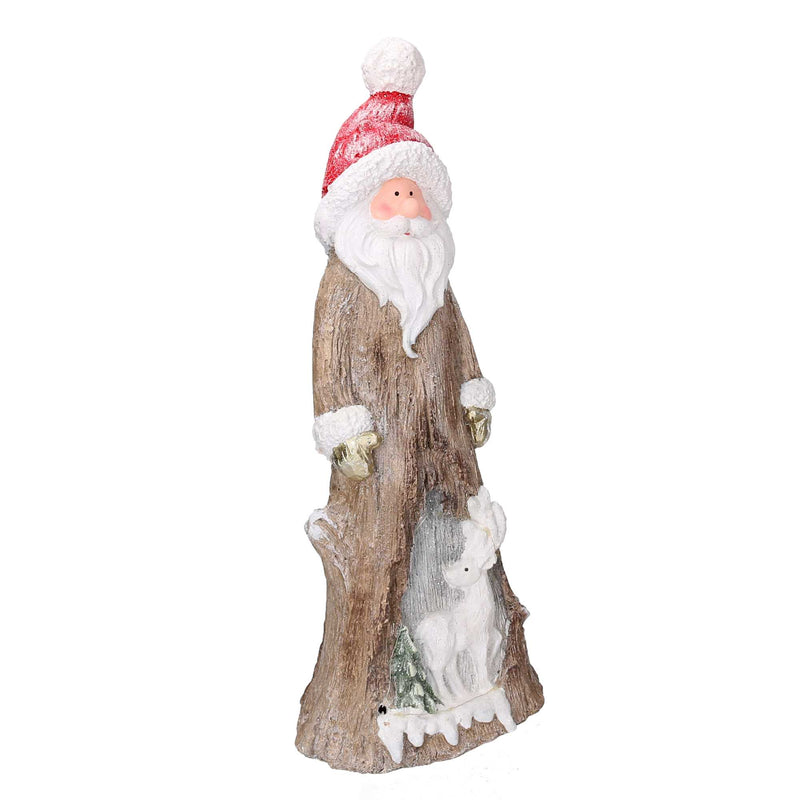 Babbo natale in resina tronco innevato con led marrone cm 23,5x16,5xh58-1