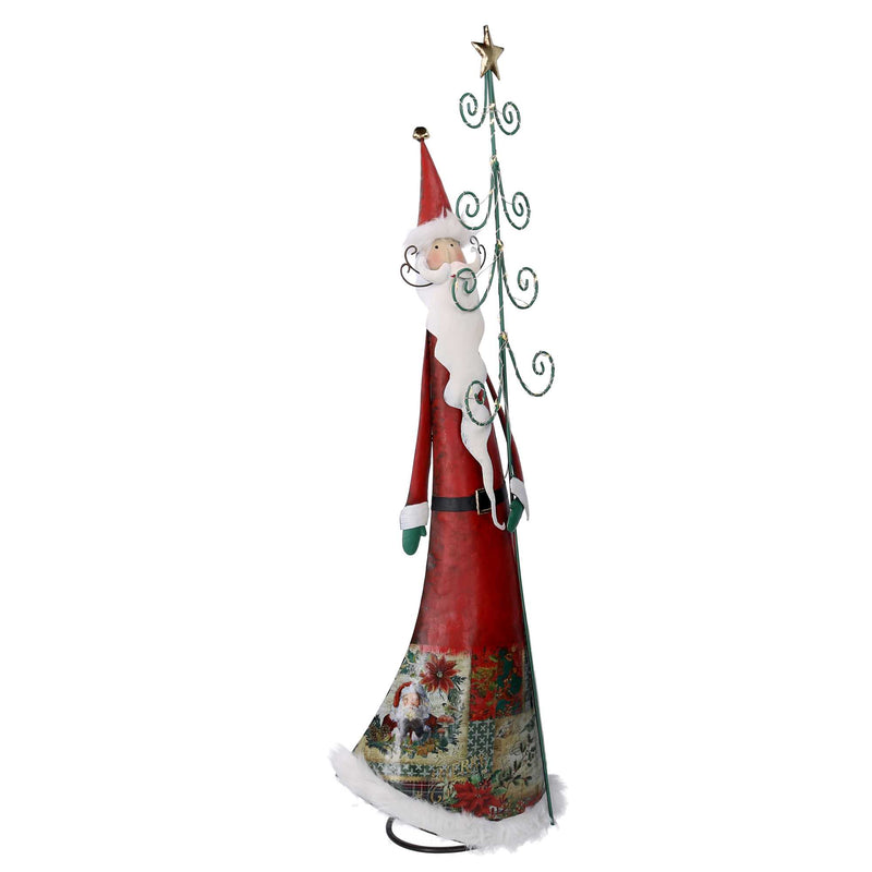 Babbo natale in metallo con albero rosso con led cm 29,2x14xh84,5-4