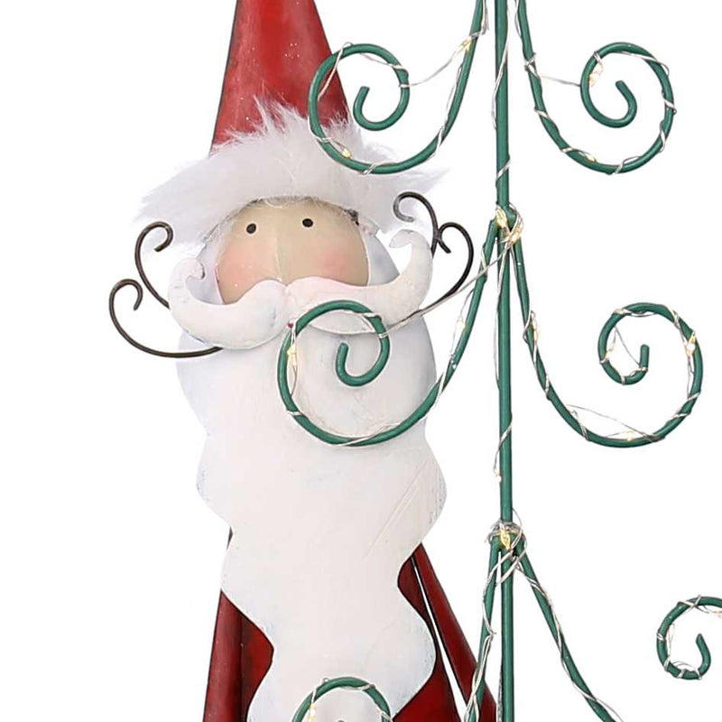 Babbo natale in metallo con albero rosso con led cm 29,2x14xh84,5-3