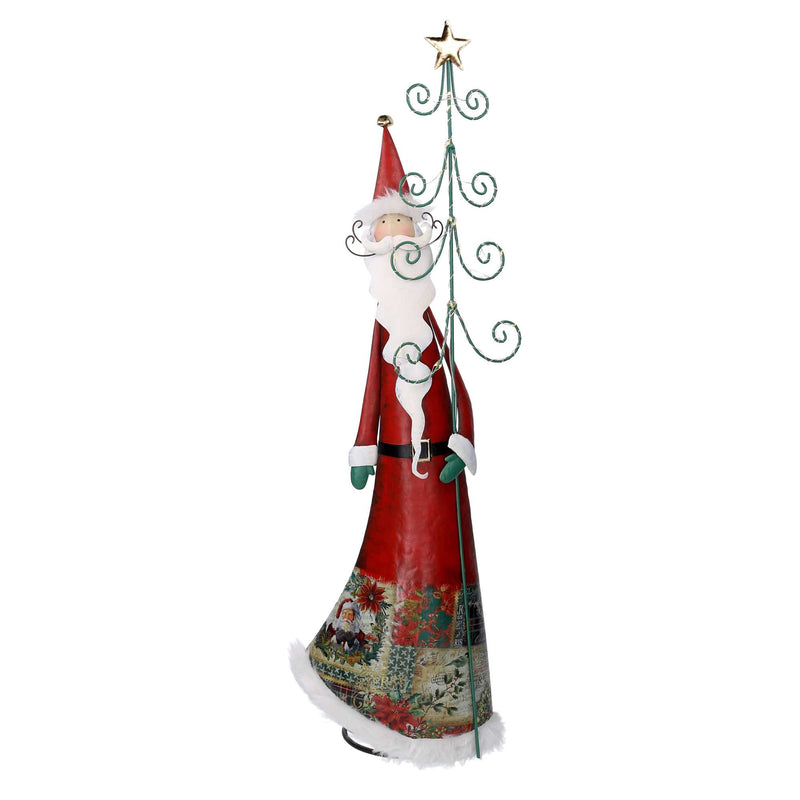 Babbo natale in metallo con albero rosso con led cm 29,2x14xh84,5-1