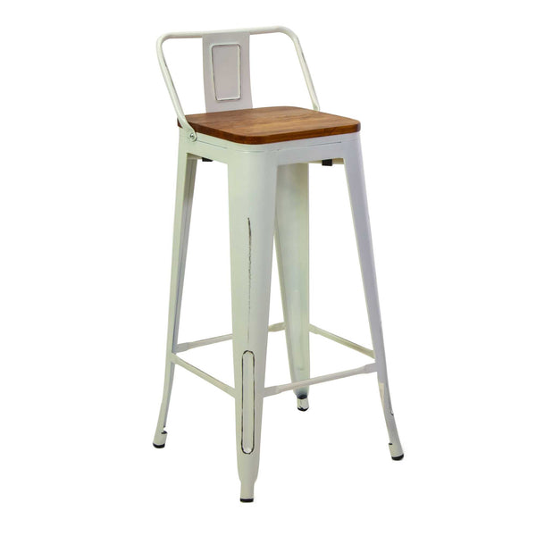 online Nouveau Tabouret Bristol avec Dossier 42x42xh77/94 cm en Fer Blanc Antique avec Assise en Bois