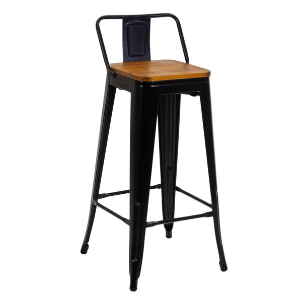 online Tabouret New Bristol avec dossier 42x42xh77/94 cm en fer noir avec assise en bois