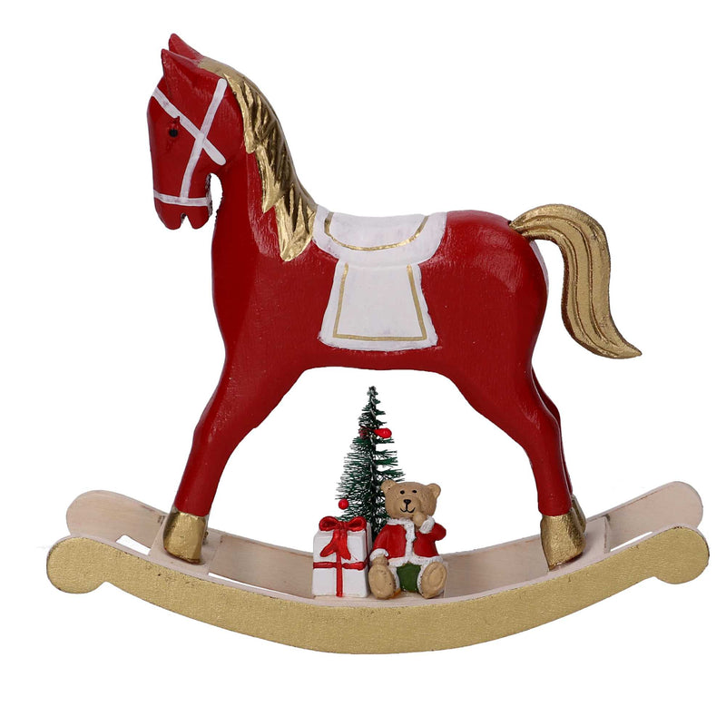 Cavallo a dondolo legno oro e rosso cm 22,5x6xh22-2