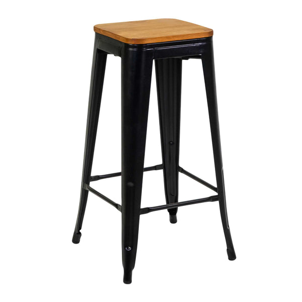 online Nouveau Tabouret Bristol 42x42xh76 cm en Fer Noir avec Assise en Bois