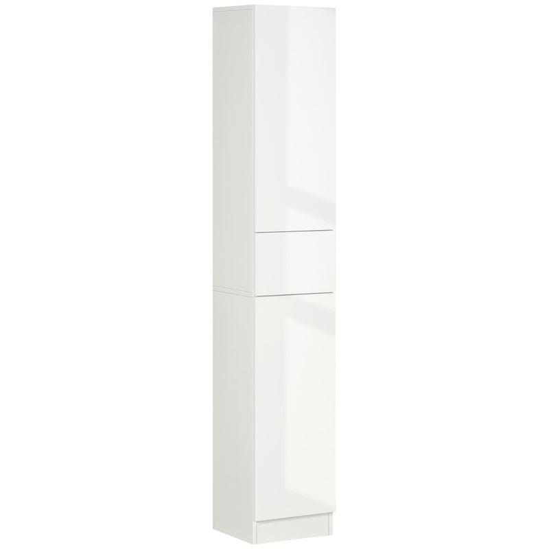 Colonna Bagno 1 Cassetto 2 Armadietti 30x28x170 cm in Legno truciolare e MDF Bianco Lucido-1