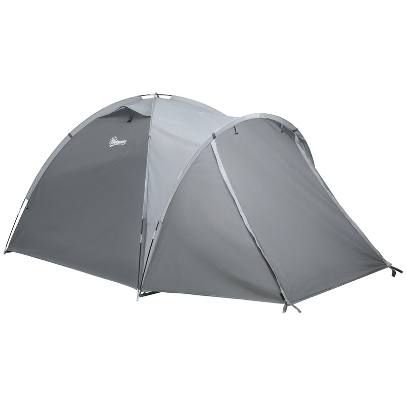 Tenda da Campeggio a Cupola per 2 Persone Estensibile 350x220x145 cm con 4 Porte e 3 Finestre Grigio-1