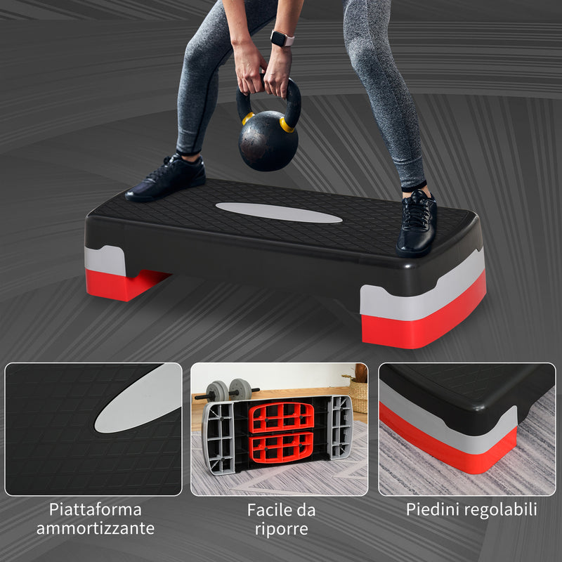 Step Fitness per Aerobica 68x29xh10-15 cm Altezza Regolabile in Plastica Nero e Rosso-4