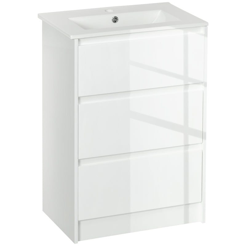 Mobiletto Bagno 2 Cassetti 61x37x88 cm con Lavabo in Ceramica Bianco-1