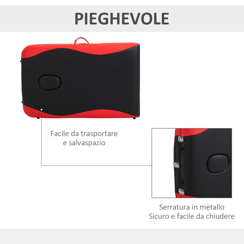 Lettino da Massaggio Fisioterapia 2 Snodi 215x60x84 cm in Alluminio Nero e Rosso-7