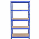 Set 3 Scaffali ad Incastro con Banco da lavoro da 120 cm Piani in MDF Struttura in Acciaio Blu-2