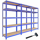 Set 3 Scaffali 5 Ripiani ad Incastro 90x45x180 Piani in MDF Struttura in Acciaio Blu-1