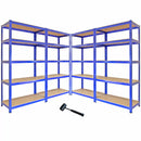 Set 4 Scaffali 5 Ripiani ad Incastro 90x50x180 cm e Martello Piani in MDF Struttura in Acciaio Blu-1