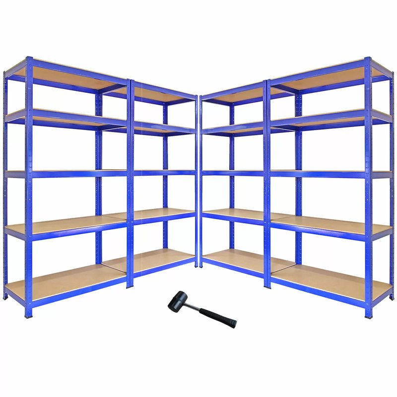 Set 4 Scaffali 5 Ripiani ad Incastro 90x50x180 cm e Martello Piani in MDF Struttura in Acciaio Blu-1