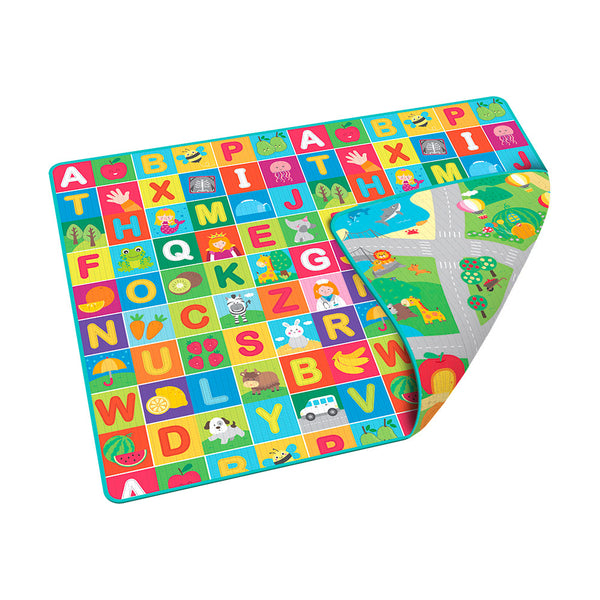 sconto Tappeto Morbido per Bambini 200x160 cm Arrotolabile Doppia Grafica Multicolore